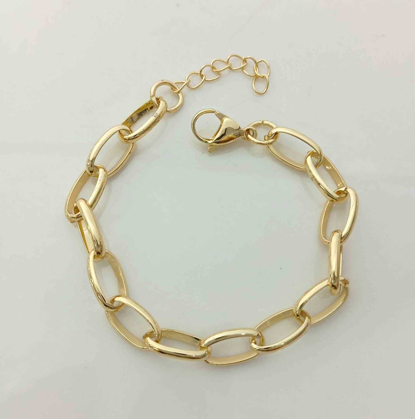 Pulsera Acero Quirúrgico Bañada en Oro 18k Eslabón Oval Espejo Ajustable