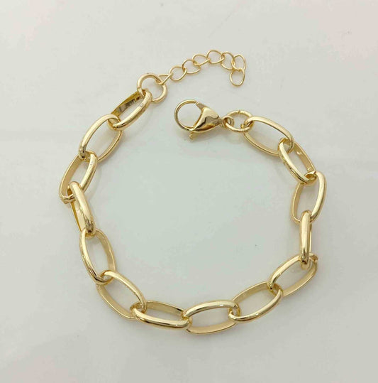 Pulsera Acero Quirúrgico Bañada en Oro 18k Eslabón Oval Espejo Ajustable