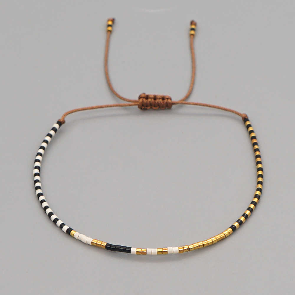 Pulsera Miyuki Microcuentas Japonesas Rayas Blanco Negro Dorado Ajustable Minimalista Delicada Tendencia