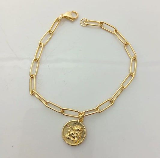 Pulsera Bañado Oro Colgante Angel Liso