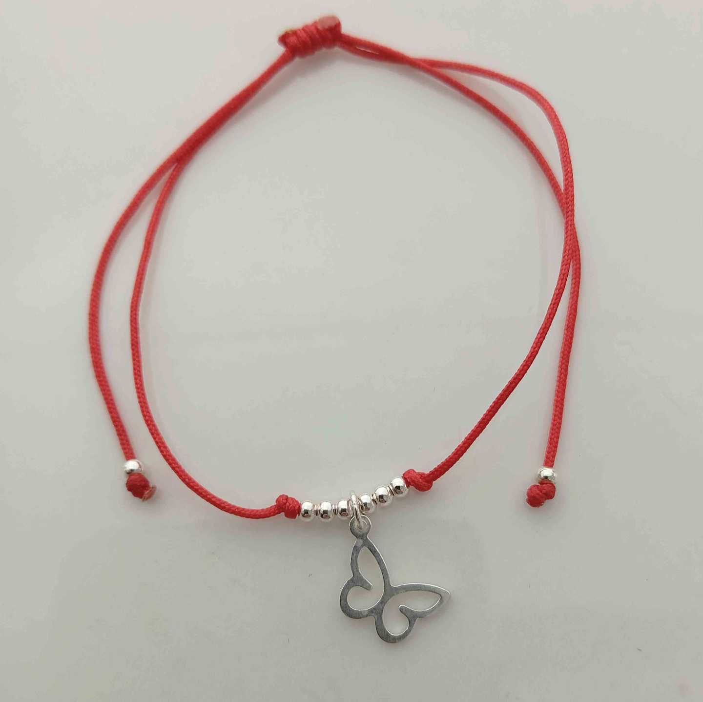 Pulsera Hilo Rojo o Negro Colg. Mariposa Plata925