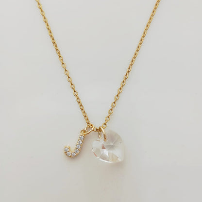 Collar Acero Quirurgico Dorado Colgante Letra Circones y Cristal Corazon 45cm