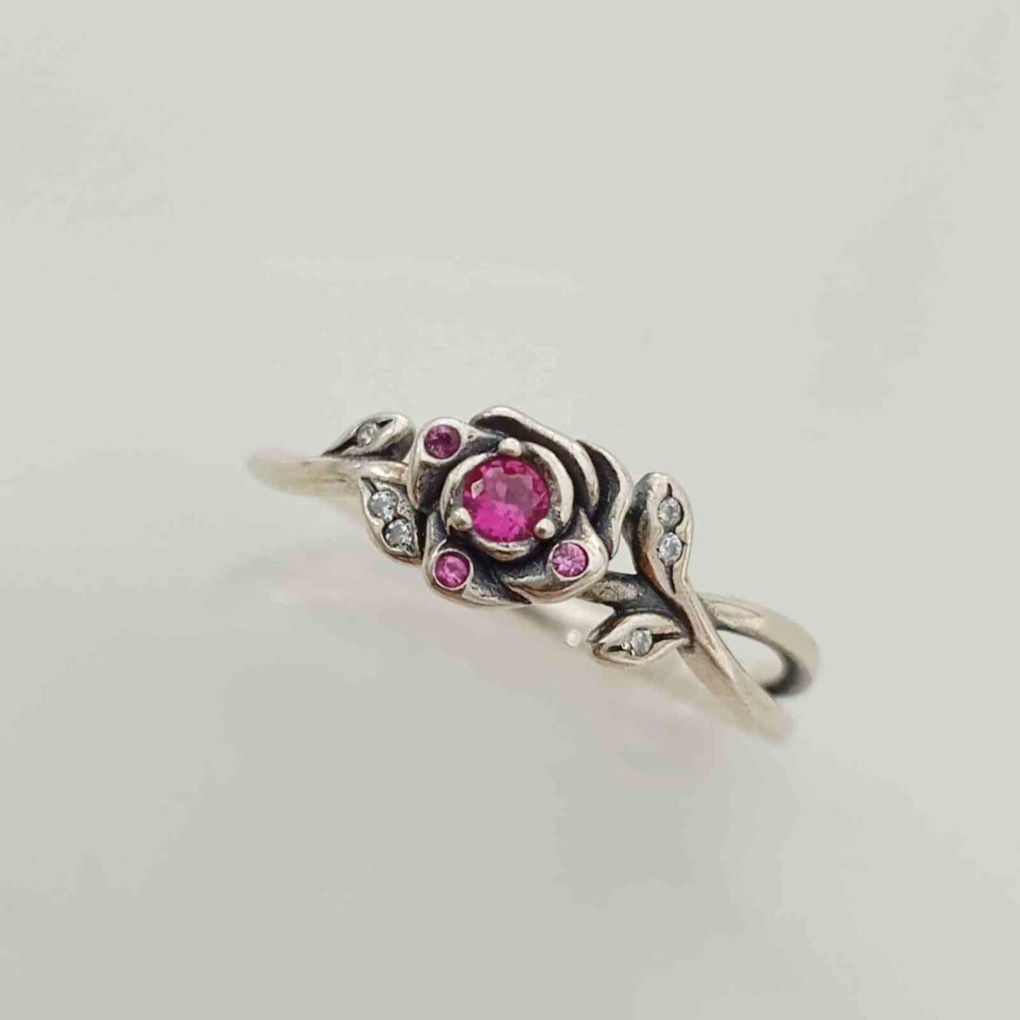 Anillo Plata925 Flor Circones Fucsia 