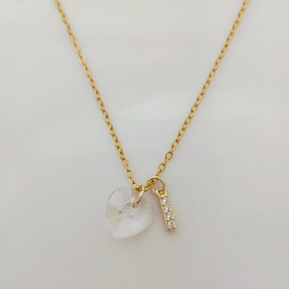 Collar Acero Quirurgico Dorado Colgante Letra Circones y Cristal Corazon 45cm