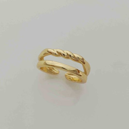 Anillo Bañado Oro Doble Linas 1 Forma Turbillon Ajustable
