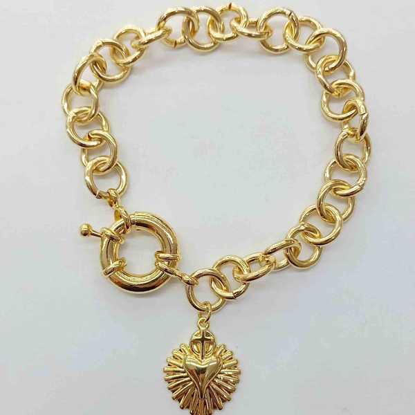 Pulsera Bañado Oro Colgante Corazon Detende 