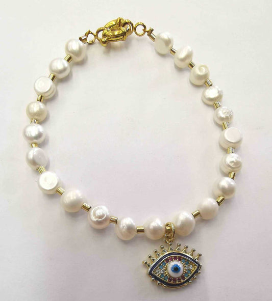 Pulsera Bañado en Oro 18K Perla Rio Colgante Varios Dijes