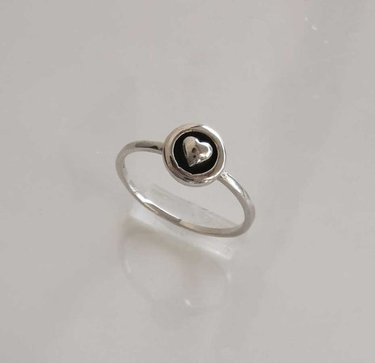 Anillo Plata925 Corazon Negro Dentro Redonto