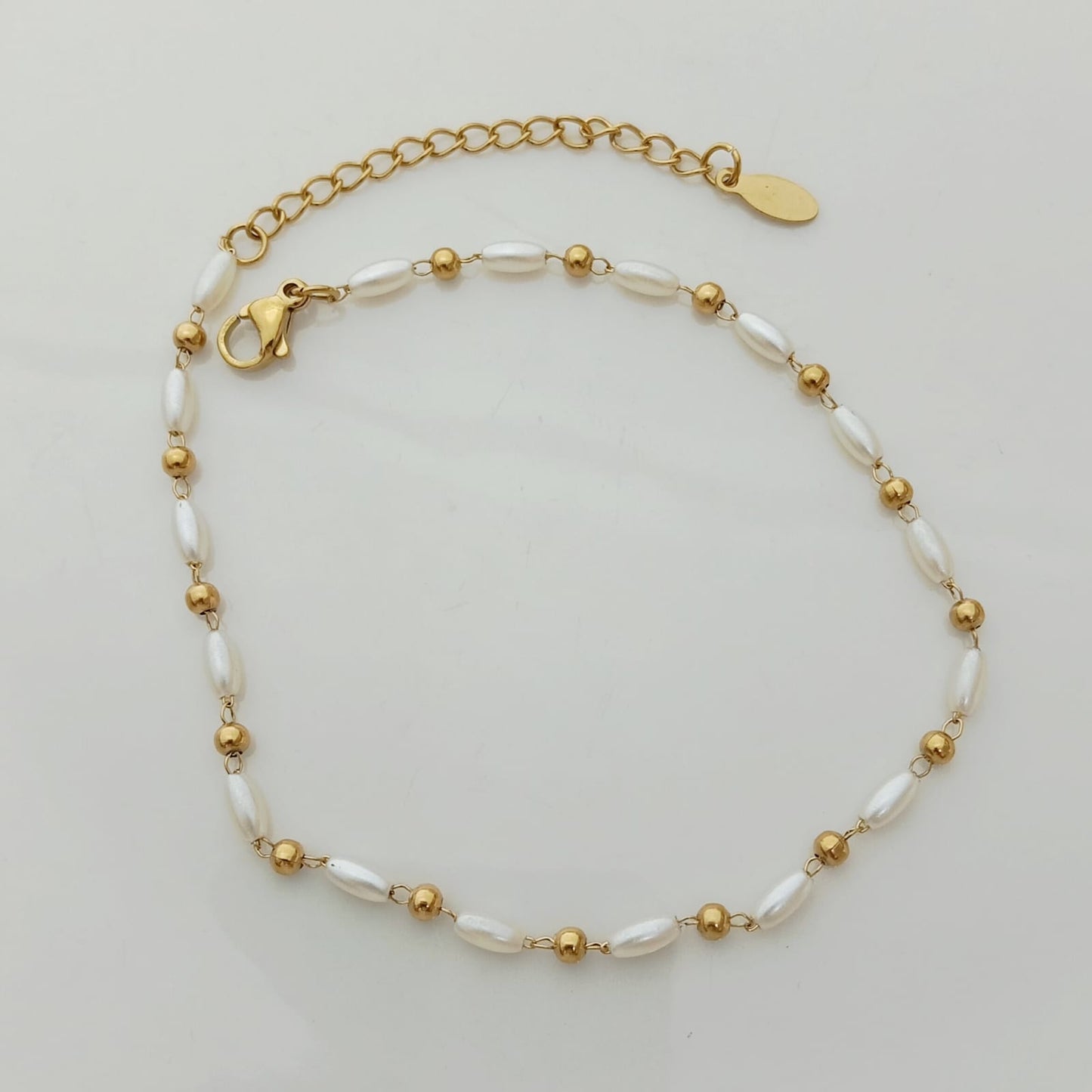 Tobillera Dorado Perla Ovalo