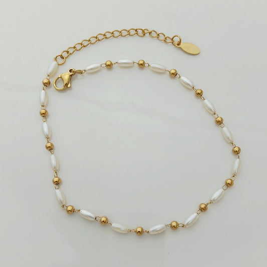 Tobillera Dorado Perla Ovalo