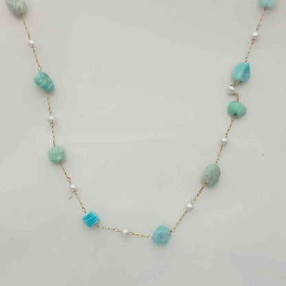 Collar de Acero Dorado Piedras Cuarzo 45+5cm