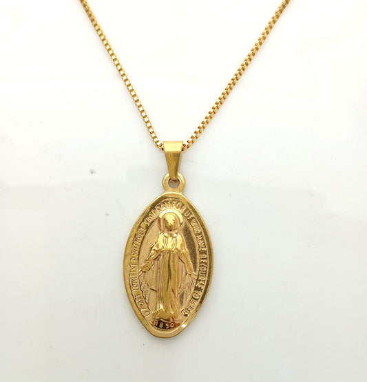 Collar de Acero Dorado Virgen Rayo 40*23mm