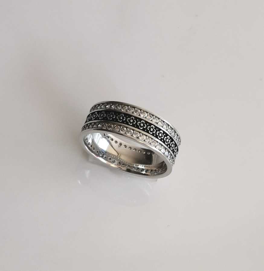 Anillo Plata925 2Circ. Orialla Dentro Flor Negro