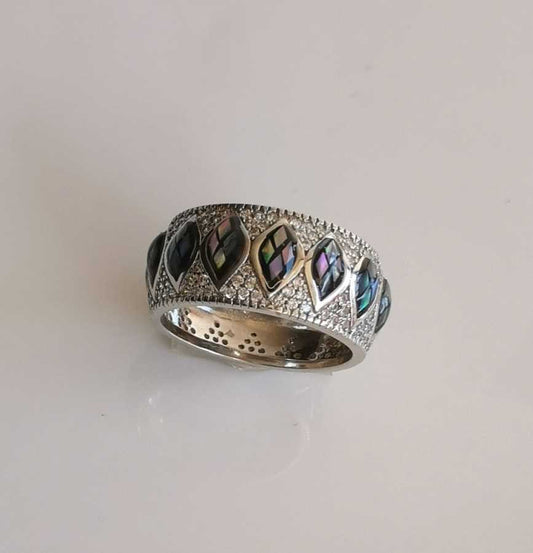 Anillo Plata925 Concha de Abulón Rombo Circones