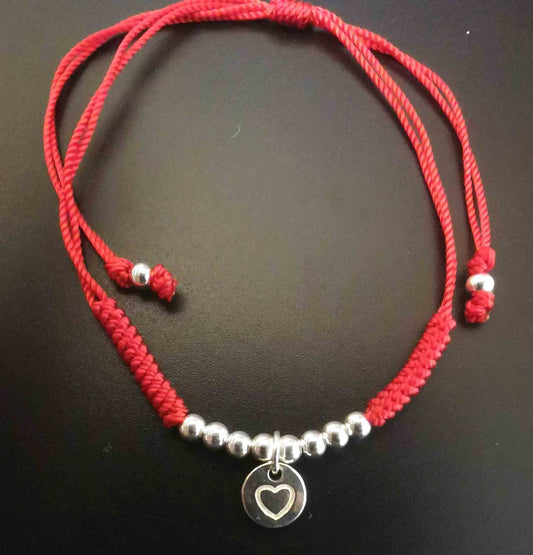 Pulsera Plata925 Hilo Rojo Pelotita Colgante Corazon