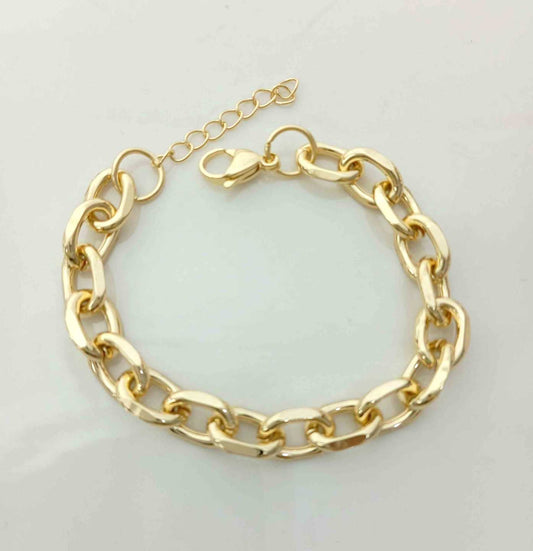 Pulsera Acero Bañado en Oro Eslabon Grueso