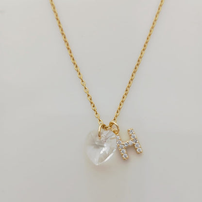 Collar Acero Quirurgico Dorado Colgante Letra Circones y Cristal Corazon 45cm