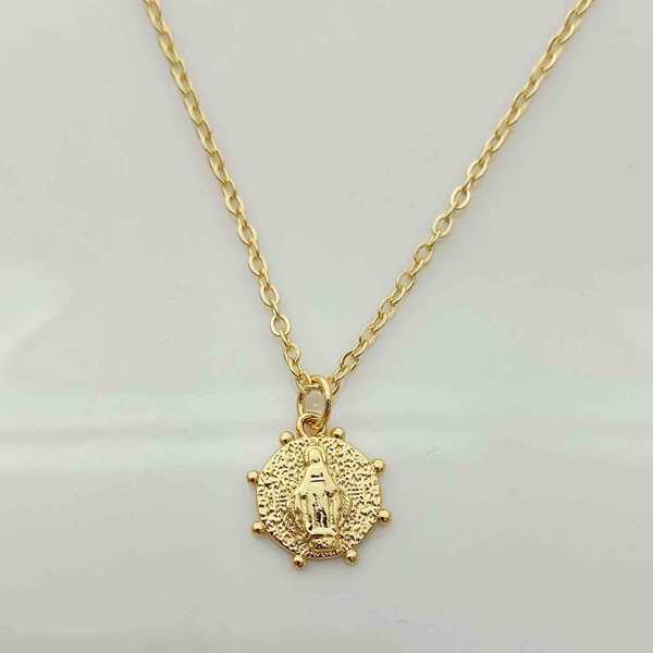 Collar Bañado Oro Colgante Virgen Rayo Pequiño