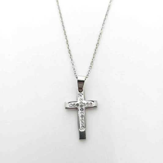Collar Plateado Cruz Circones 26x13mm
