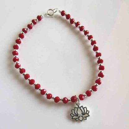 Pulsera Plata925 Pelotita Con Cristal Rojo Colgante Dijes de Plata925