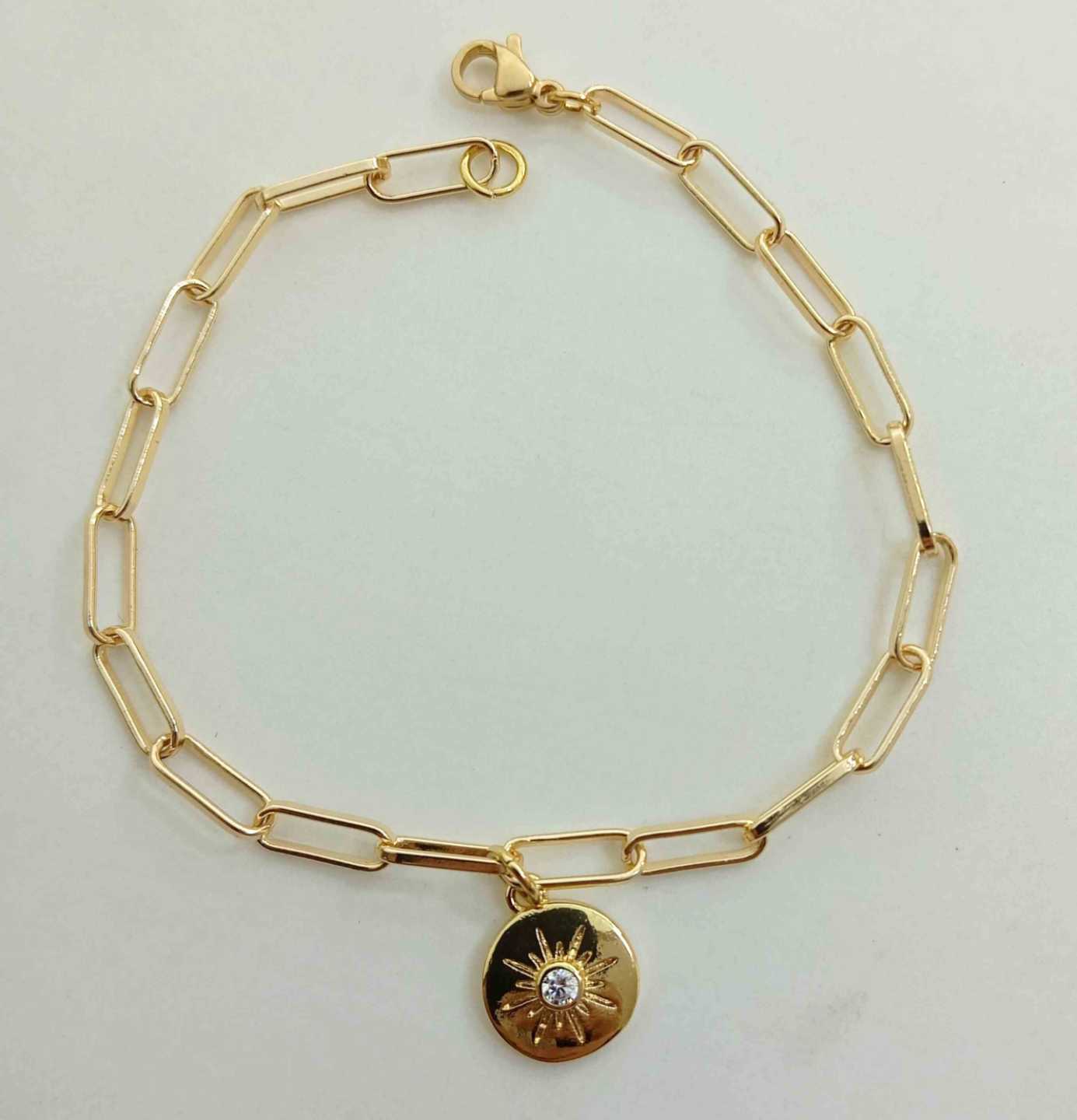 Pulsera Bañado Oro Colgante Sol Circones