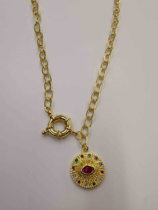 Collar Bañado Oro Colgande Ojo Circones Colores