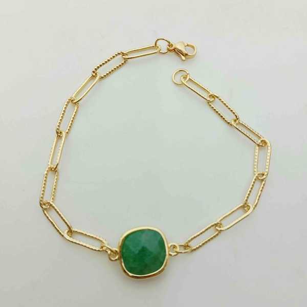 Pulsera Bañado en Oro 18K Piedra Natural  Jade Cuadra