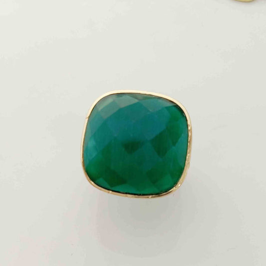 Anillo Bañado Oro Piedras Facetado Cuadrado Grande Ajustable