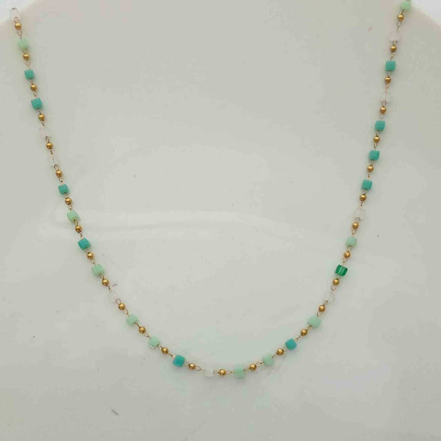 Collar de Acero Dorado Cristales Colores Cuadrado 45+5cm