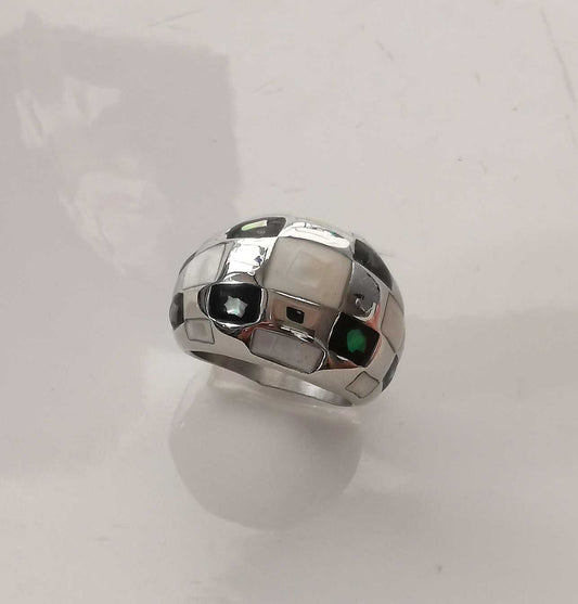 Anillo Plat.Cuadritos Nacar