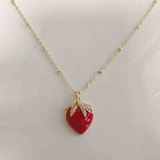 Collar Baño Oro Colgante Fresa Rojo Circones