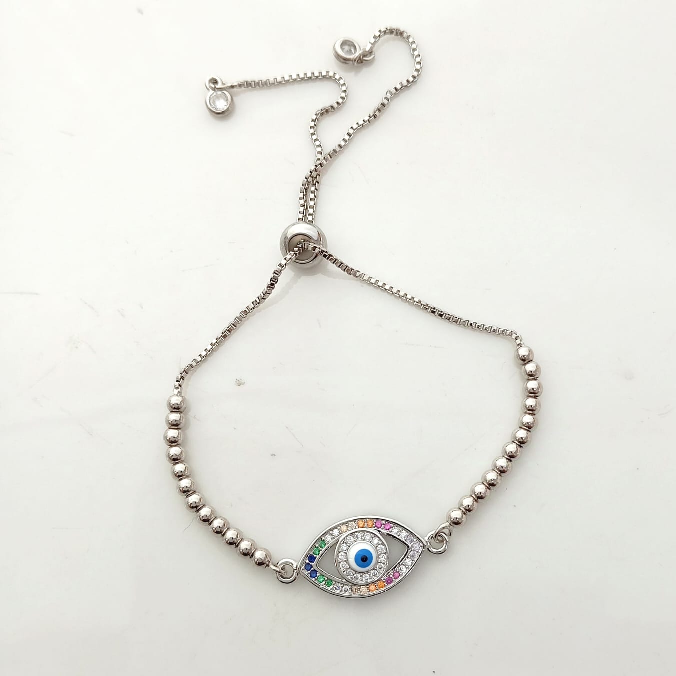 Pulsera Bañado Plata Ojo Turco Zircones Colores