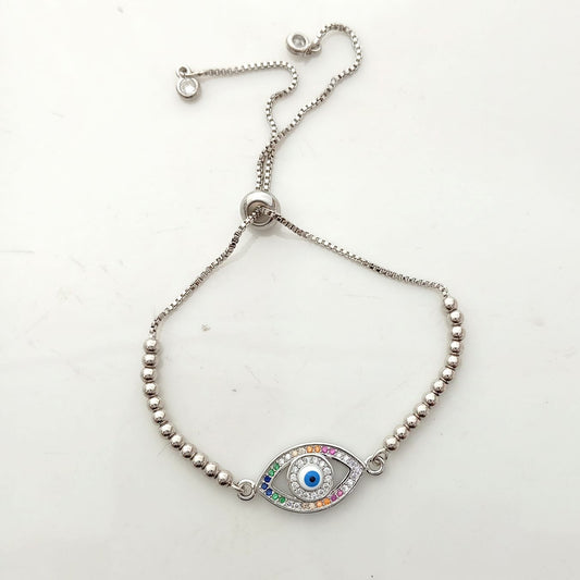 Pulsera Bañado Plata Ojo Turco Zircones Colores