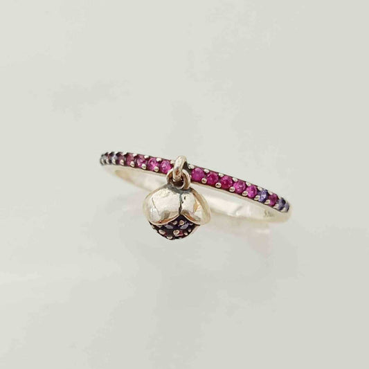 Anillo Plata925 Medio Circones Rosado Colgante Flor