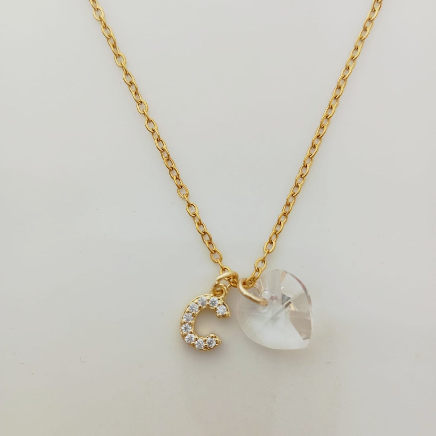 Collar Acero Quirurgico Dorado Colgante Letra Circones y Cristal Corazon 45cm