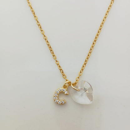 Collar Acero Quirurgico Dorado Colgante Letra Circones y Cristal Corazon 45cm