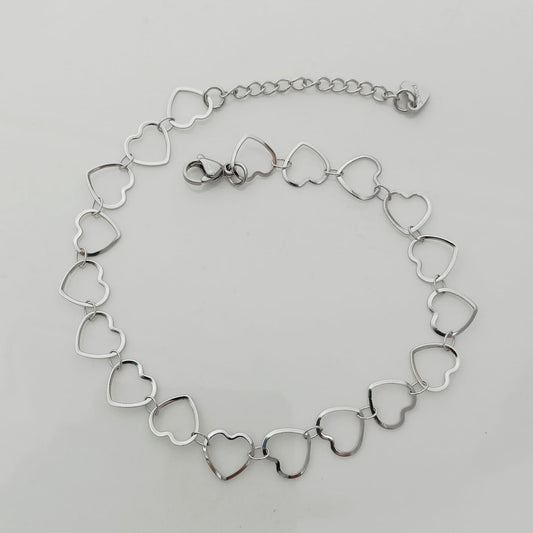 Tobillera Plateado Corazones
