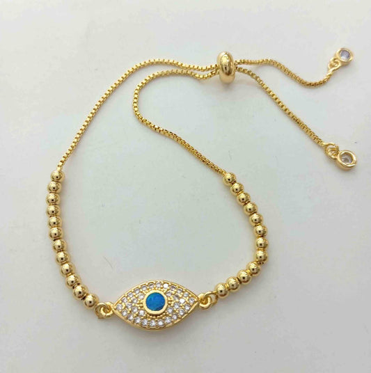 Pulsera Bañado Oro Pelotita Ajustable Ojo Turco