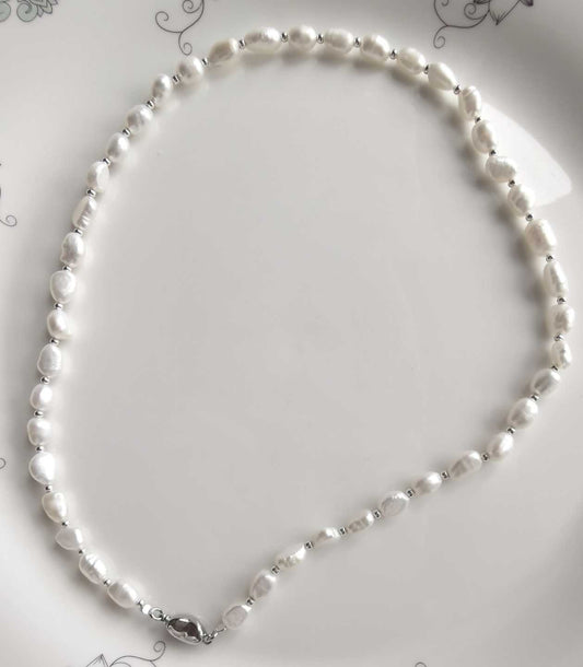 Collar Plata Perla Rio Irregular