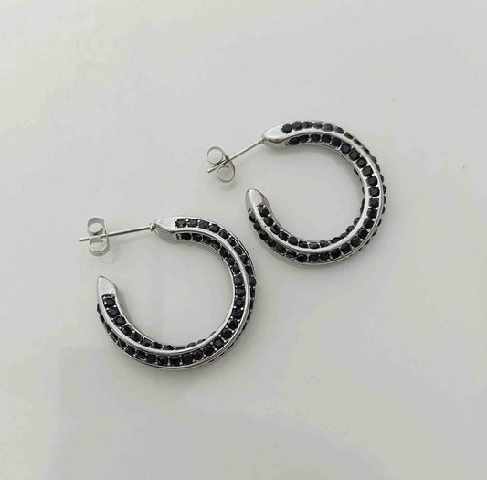 Aro Plateado Argolla Circones Negro