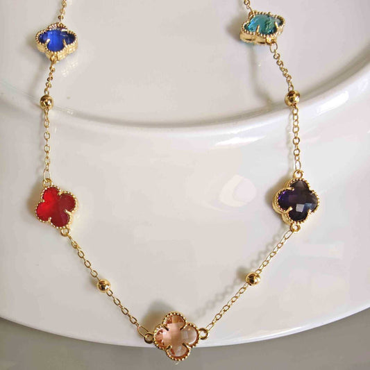 Collar Bañado En Oro Trebol Colores 45cm
