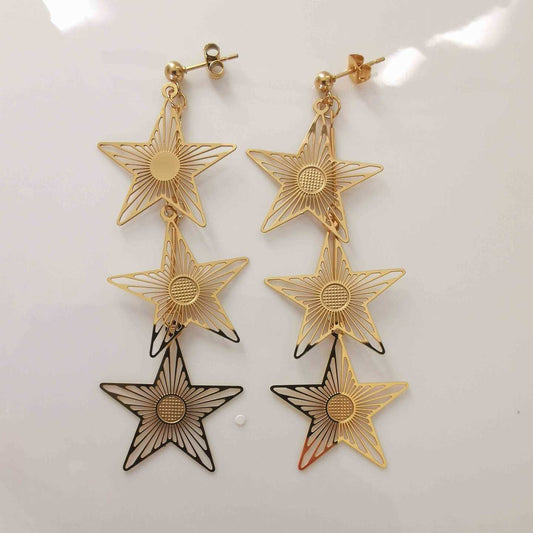 Aro Dorado Larga Colgante 3 Estrellas Malla