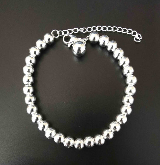 Pulsera Acero Inoxitable Bañado en Plata Pelotitas Grandes 