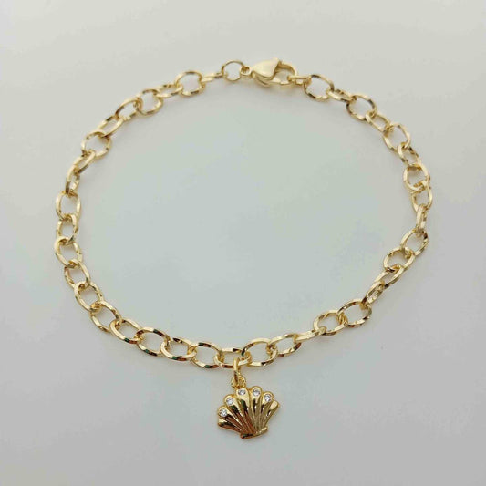 Pulsera Bañado en Oro Colgante Concha del Mal Circones