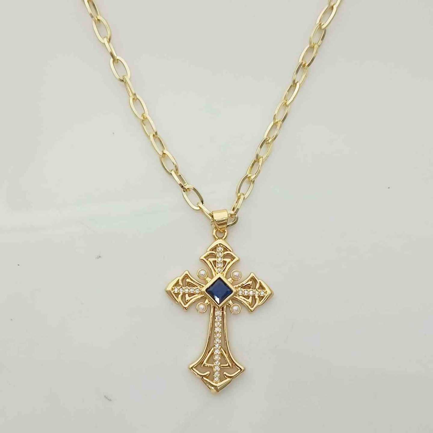 Collar Bañado en Oro 18k Cruz Circnes 40x25mm 50cm 