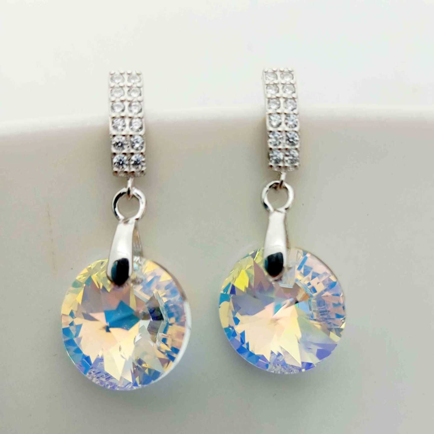 Aro Cancho Plata925 Circones y Cristal Swarovski Elements Redondo Plano Tornasol 12mm