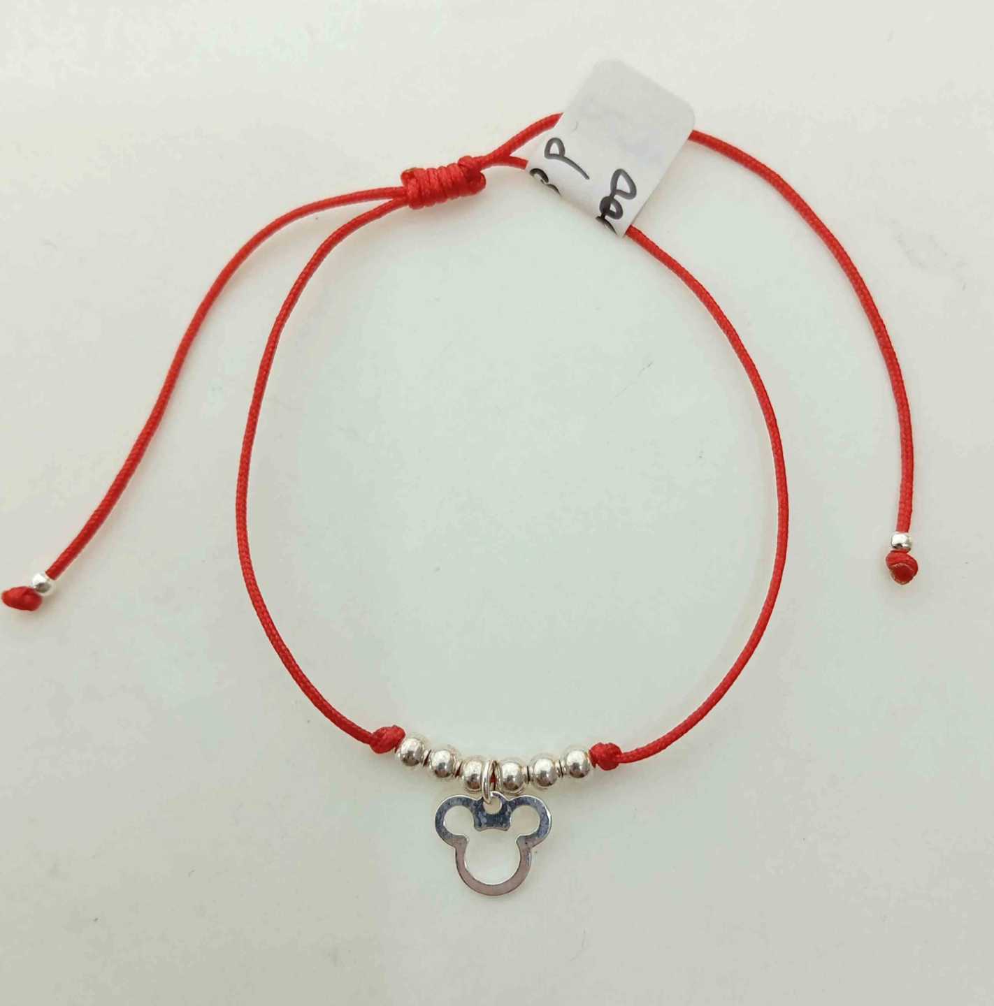 Pulsera Hilo Rojo o Negro Colg. Mickey Plata925