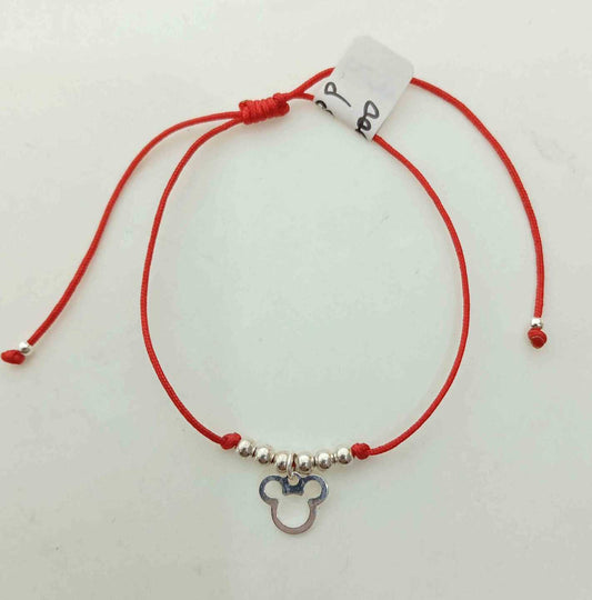 Pulsera Hilo Rojo o Negro Colg. Mickey Plata925