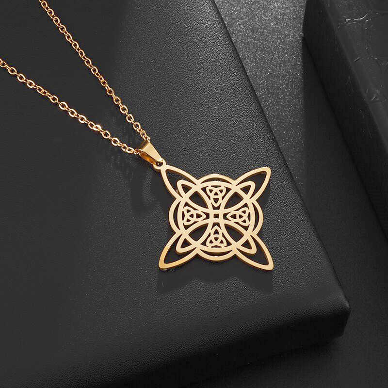 Collar de Acero Dorado Nudo de Bruja Grande 
