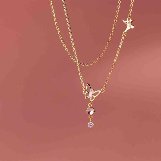 Collar Plata Dorada Mariposa Colg. Circones